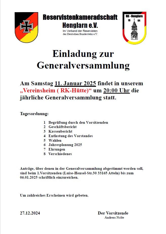 Einladung zur Generalversammlung 2025