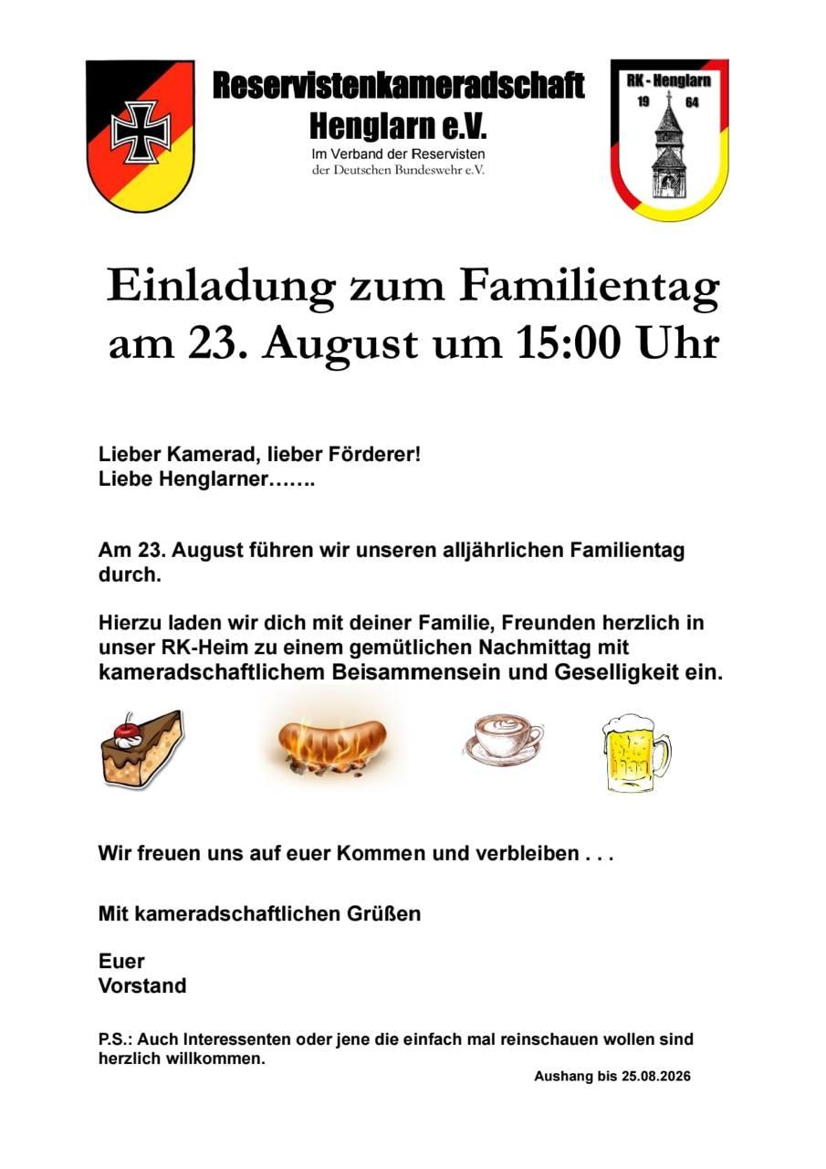 Einladung zum Familientag 2026 am 23. August um 15:00 Uhr im RK-Heim